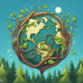 Illustration of a globe with flourishing greenery, symbolizing a sustainable, eco-conscious world in context of wood reccyling